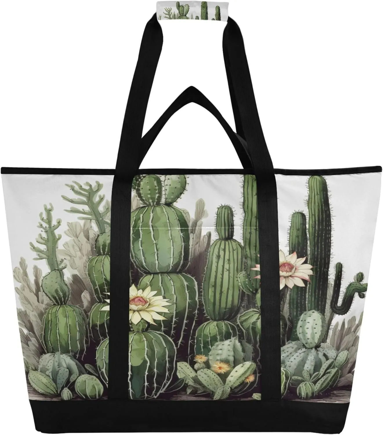 Cactus Reusable Insulated Cooler Bag with Ice Pack Compartment - Large 59L Waterproof Thermal Grocery Tote for Picnic Beach Camping Lunch Storage