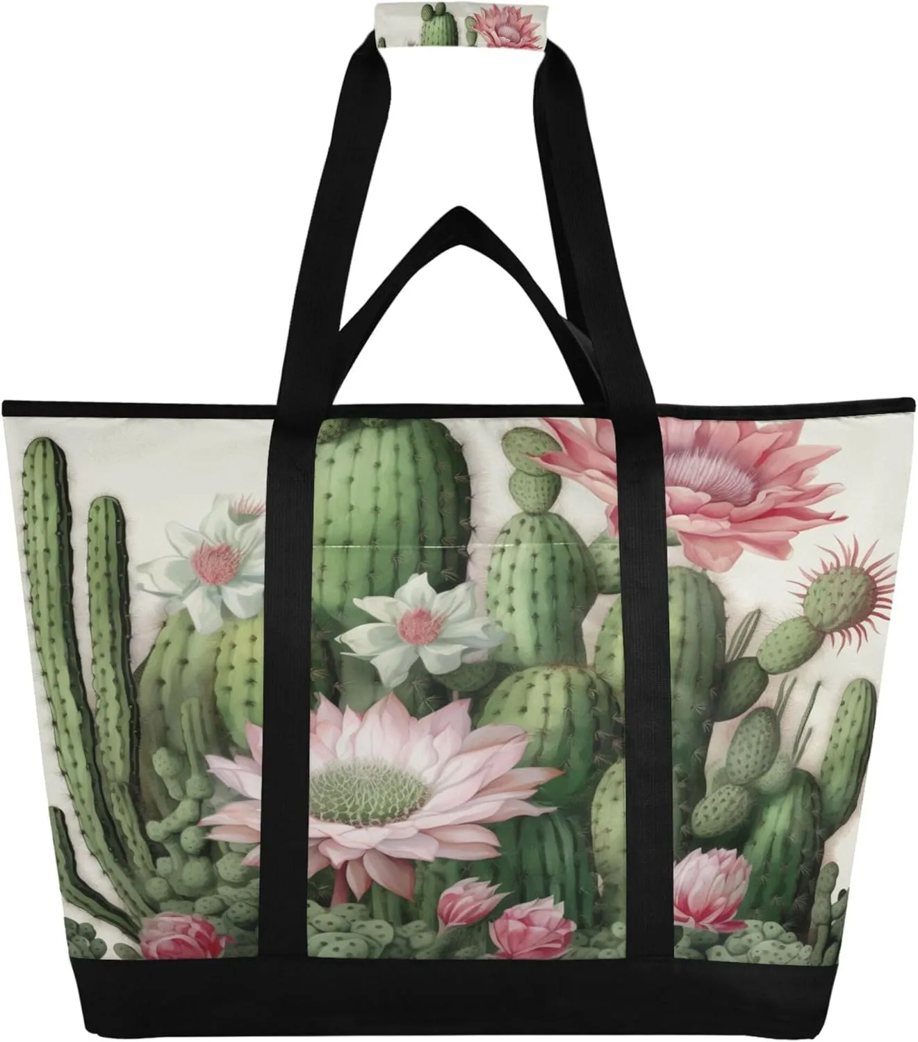 Cactus Reusable Insulated Cooler Bag with Ice Pack Compartment - Large 64L Waterproof Thermal Grocery Tote for Picnic Beach Camping Lunch Storage