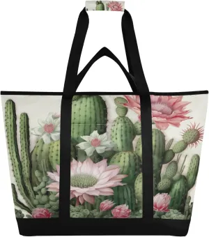 Cactus Reusable Insulated Cooler Bag with Ice Pack Compartment - Large 64L Waterproof Thermal Grocery Tote for Picnic Beach Camping Lunch Storage