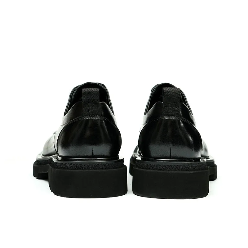Calf Leather Derby Shoes for Men Glossy Square Toe