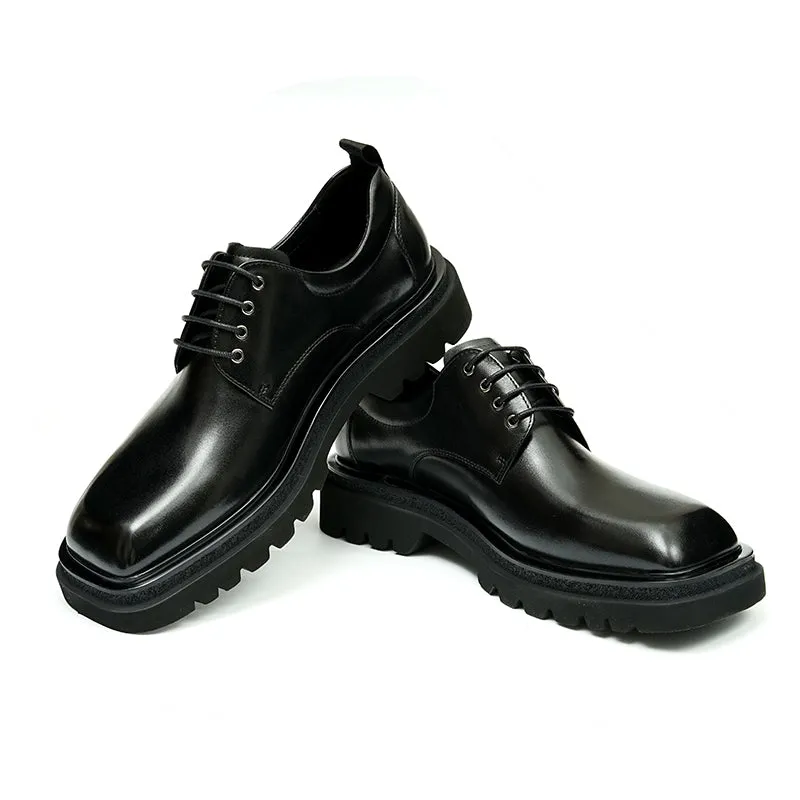 Calf Leather Derby Shoes for Men Glossy Square Toe
