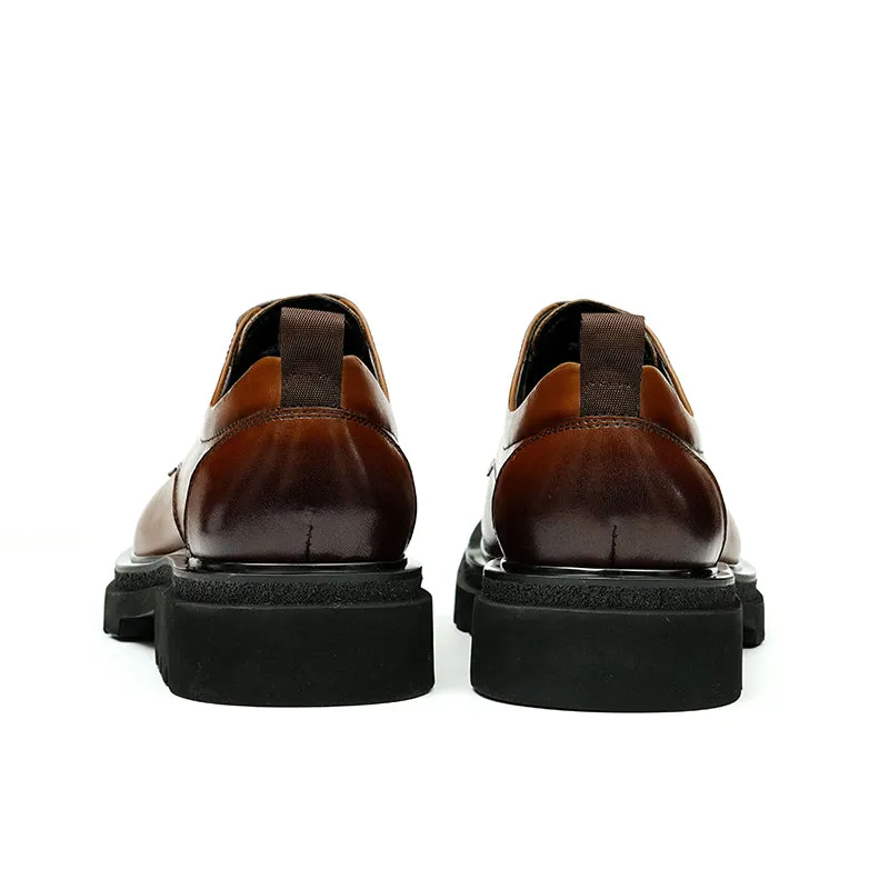 Calf Leather Derby Shoes for Men Glossy Square Toe