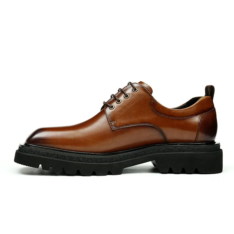 Calf Leather Derby Shoes for Men Glossy Square Toe