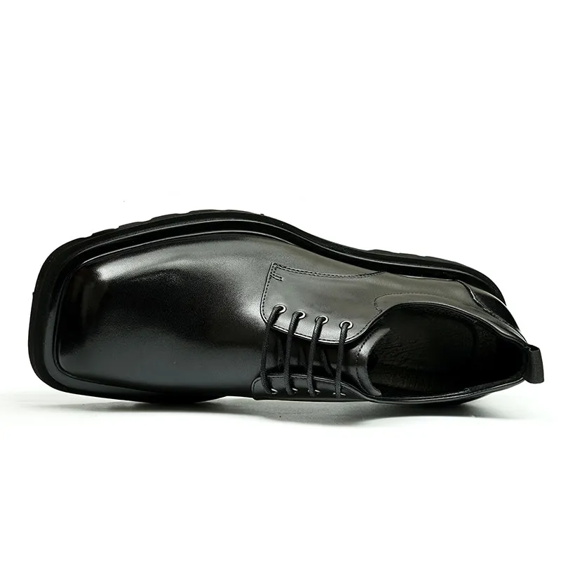 Calf Leather Derby Shoes for Men Glossy Square Toe