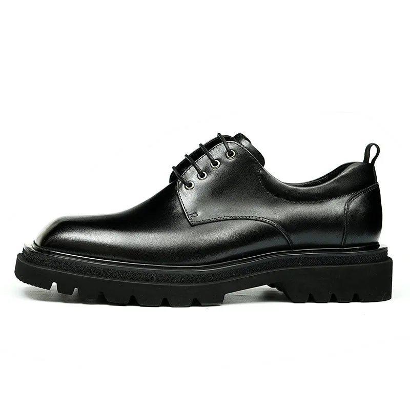 Calf Leather Derby Shoes for Men Glossy Square Toe