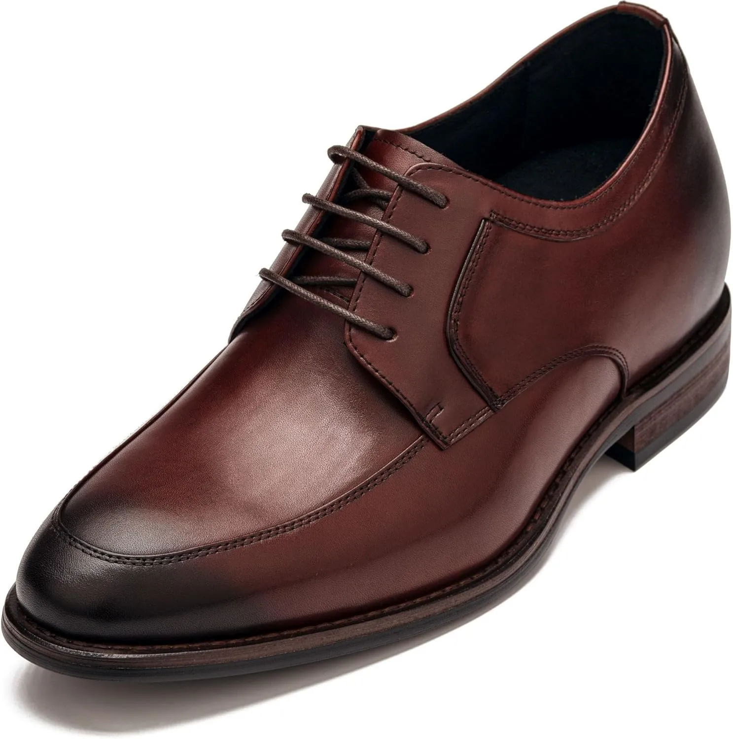 CALTO Men's Invisible Height Increasing Elevator Shoes - Rust Brown Premium Leather Lace-up Round-Toe Formal Derby Oxfords - 2.8 Inches Taller - Y7427- Size 8 D(M) US