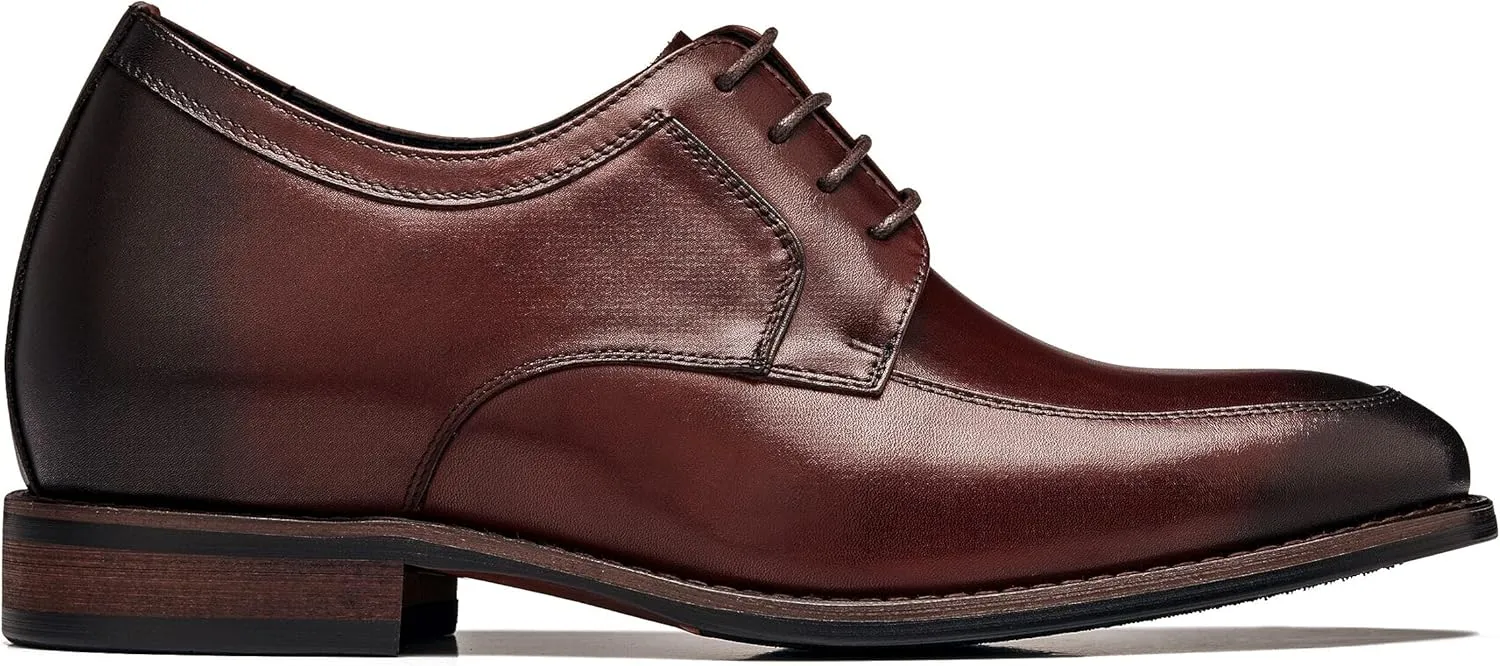 CALTO Men's Invisible Height Increasing Elevator Shoes - Rust Brown Premium Leather Lace-up Round-Toe Formal Derby Oxfords - 2.8 Inches Taller - Y7427- Size 8 D(M) US