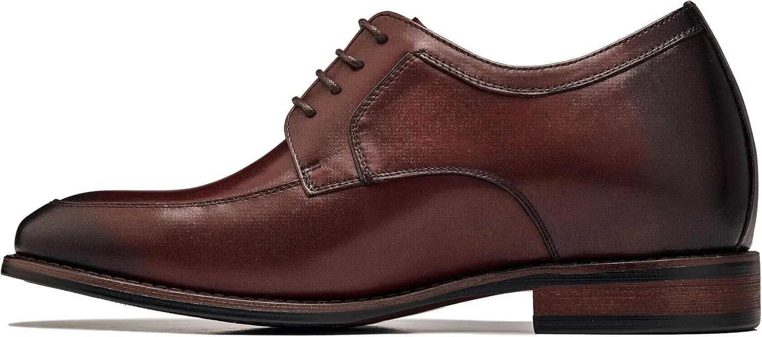 CALTO Men's Invisible Height Increasing Elevator Shoes - Rust Brown Premium Leather Lace-up Round-Toe Formal Derby Oxfords - 2.8 Inches Taller - Y7427- Size 8 D(M) US