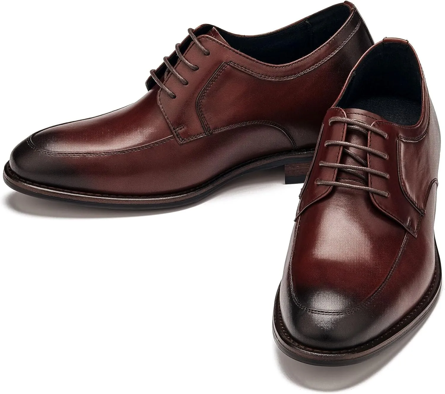 CALTO Men's Invisible Height Increasing Elevator Shoes - Rust Brown Premium Leather Lace-up Round-Toe Formal Derby Oxfords - 2.8 Inches Taller - Y7427- Size 8 D(M) US