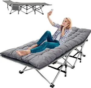 Camping Cot, Upgraded Portable Folding Outdoor Bed, Extra Wide and Thick Adult Mattress, Lounge Chair, Outdoor Camping/Office, Home Napping Folding Bed (Gray)