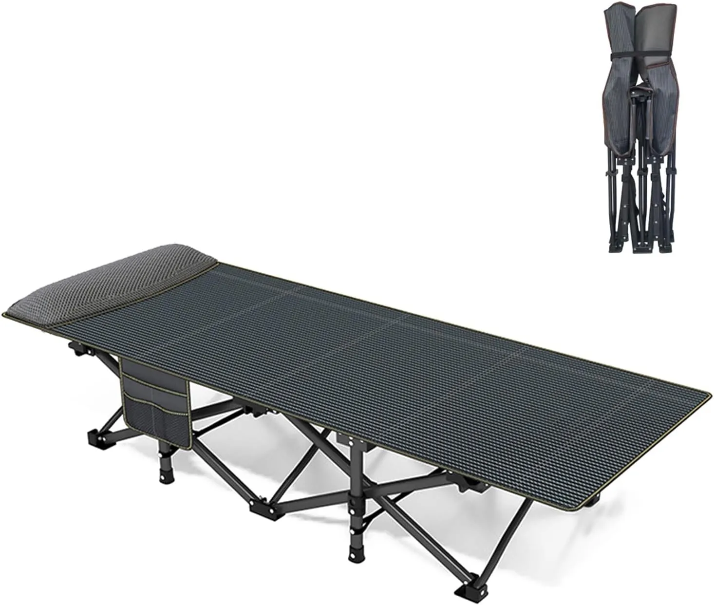 Camping Cots for Adults, Foldable Bed, Sleeping Cot Bed with Carry Bag & Headrest, Portable Travel Bed Supports 250kg/550 Lbs for Lounging Camp Tent Cot(190 * 70 * 37cm)