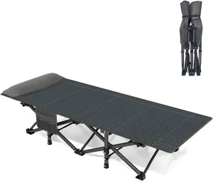 Camping Cots for Adults, Foldable Bed, Sleeping Cot Bed with Carry Bag & Headrest, Portable Travel Bed Supports 250kg/550 Lbs for Lounging Camp Tent Cot(190 * 70 * 37cm)