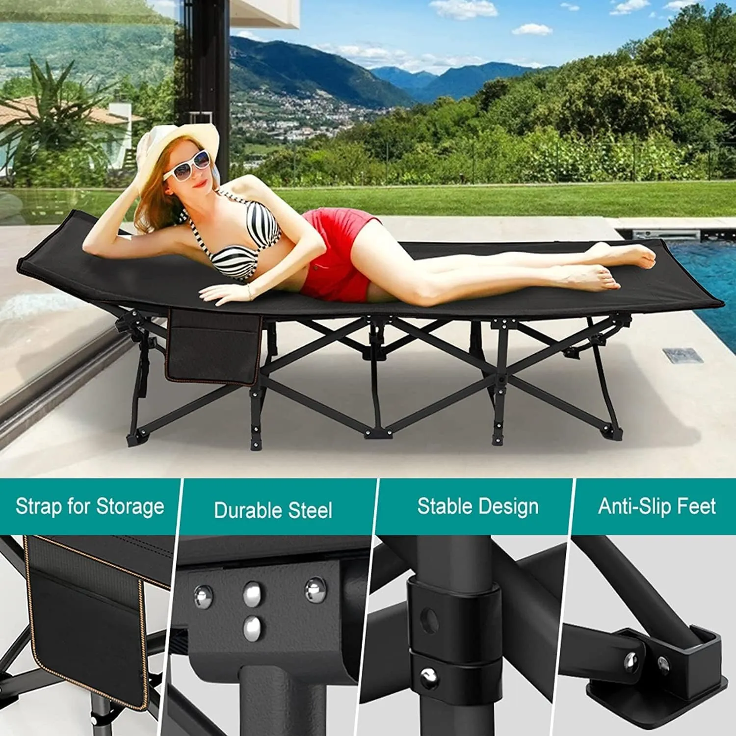 Camping cots, Oversized 32inch Width Portable Foldable Outdoor Bed for Adults Kids, Cot for Traveling Gear Supplier, Office Nap,Support 900 lbs-with Sleeping Pad Mattress