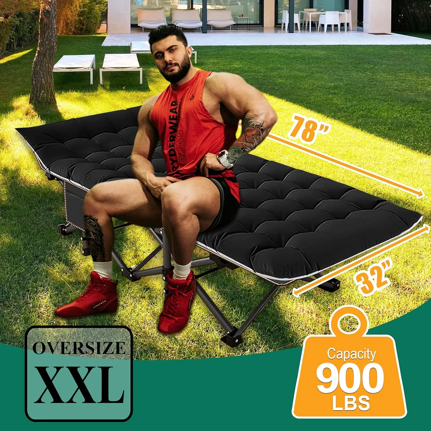 Camping cots, Oversized 32inch Width Portable Foldable Outdoor Bed for Adults Kids, Cot for Traveling Gear Supplier, Office Nap,Support 900 lbs-with Sleeping Pad Mattress