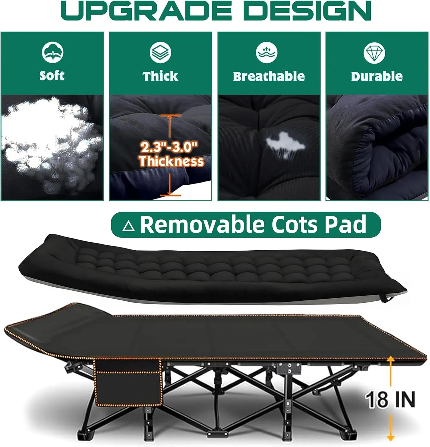 Camping cots, Oversized 32inch Width Portable Foldable Outdoor Bed for Adults Kids, Cot for Traveling Gear Supplier, Office Nap,Support 900 lbs-with Sleeping Pad Mattress