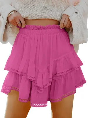 Caracilia Mini Skirts for Women Summer Casual Boho Crochet Ruffle Flowy Skirt Built in Shorts 2025 Fashion Trendy Skorts