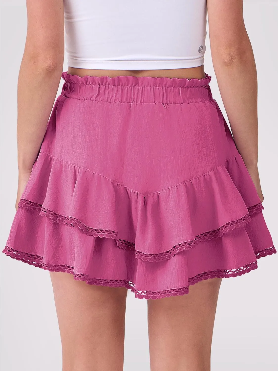 Caracilia Mini Skirts for Women Summer Casual Boho Crochet Ruffle Flowy Skirt Built in Shorts 2025 Fashion Trendy Skorts