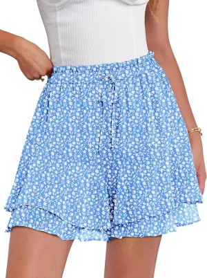 Caracilia Skorts for Women Boho Casual Beach Mini Skirts Summer Floral Ruffle Chiffon Flowy Shorts 2025 Trendy Outfits