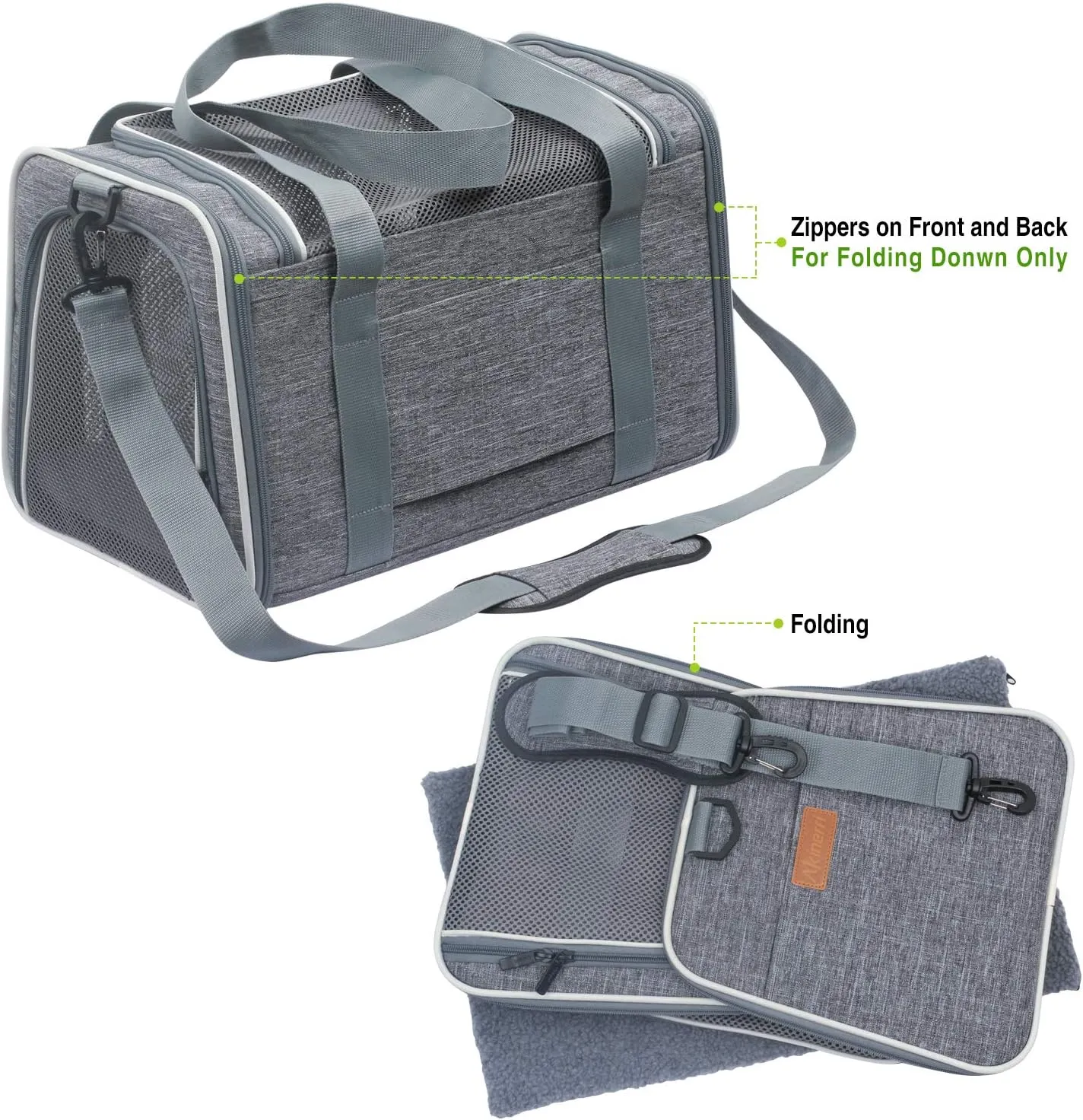 Cat Carrier - Portable Foldable Dog Pet Carrier, Soft-Sided Pet Bag up to 15 Lbs, Airline Approved Travel Puppy Carrier