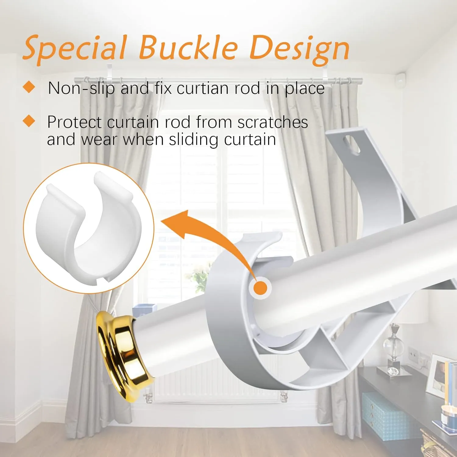 Ceiling Curtain Rod Brackets, Heavy Duty Curtain Rod Hooks, Alluminum Alloy, White 10 Pack Ceiling Curtain Holders Hangers for 1" Drape Poles