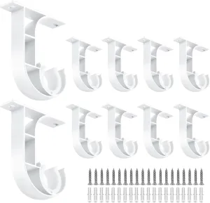 Ceiling Curtain Rod Brackets, Heavy Duty Curtain Rod Hooks, Alluminum Alloy, White 10 Pack Ceiling Curtain Holders Hangers for 1" Drape Poles