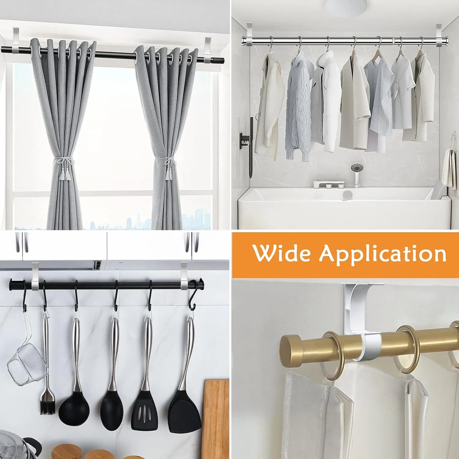 Ceiling Curtain Rod Brackets, Heavy Duty Curtain Rod Hooks, Alluminum Alloy, White 10 Pack Ceiling Curtain Holders Hangers for 1" Drape Poles