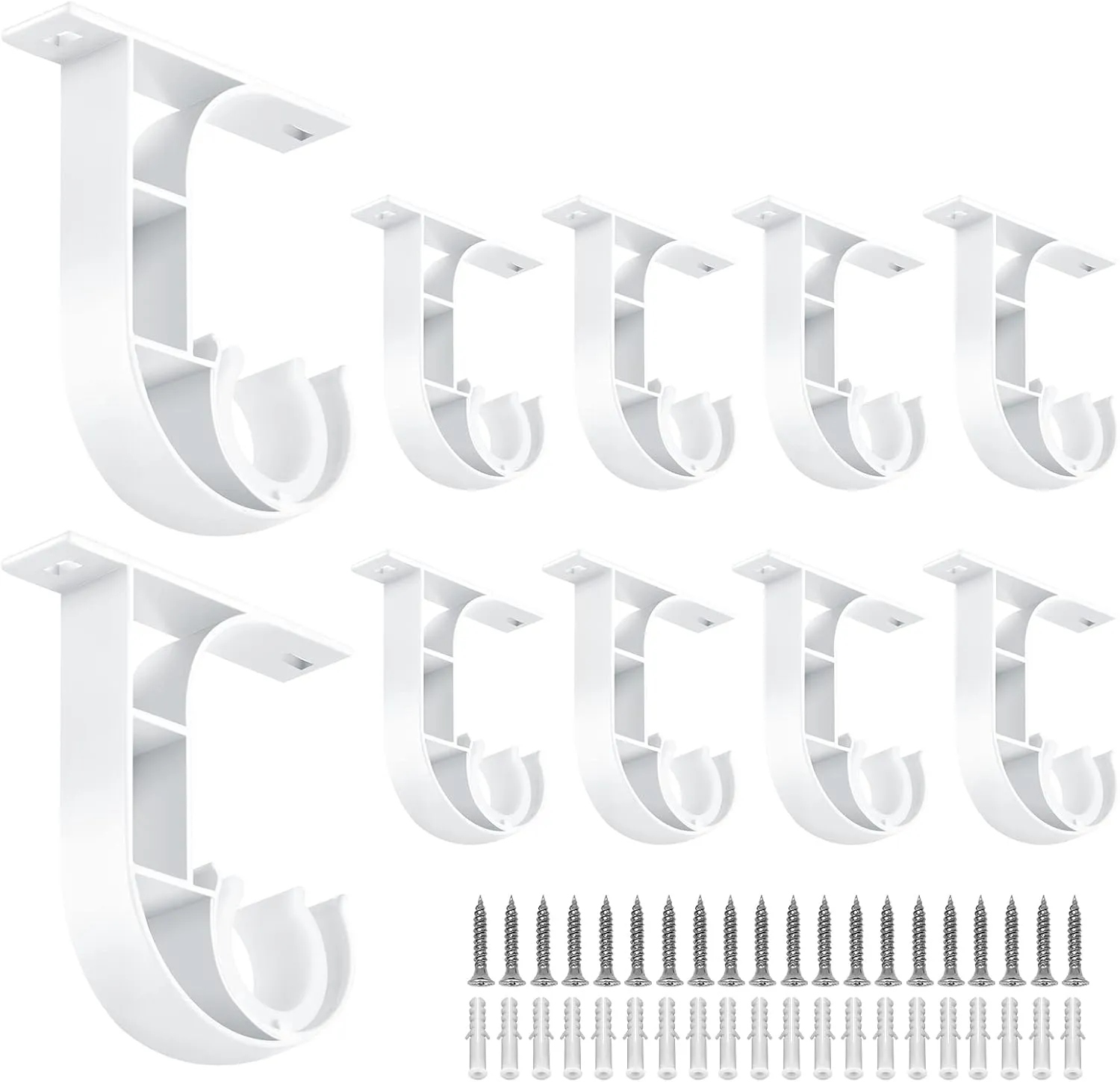 Ceiling Curtain Rod Brackets, Heavy Duty Curtain Rod Hooks, Alluminum Alloy, White 10 Pack Ceiling Curtain Holders Hangers for 1" Drape Poles