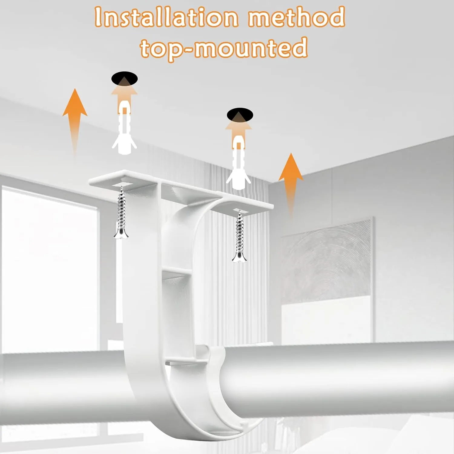Ceiling Curtain Rod Brackets, Heavy Duty Curtain Rod Hooks, Alluminum Alloy, White 10 Pack Ceiling Curtain Holders Hangers for 1" Drape Poles