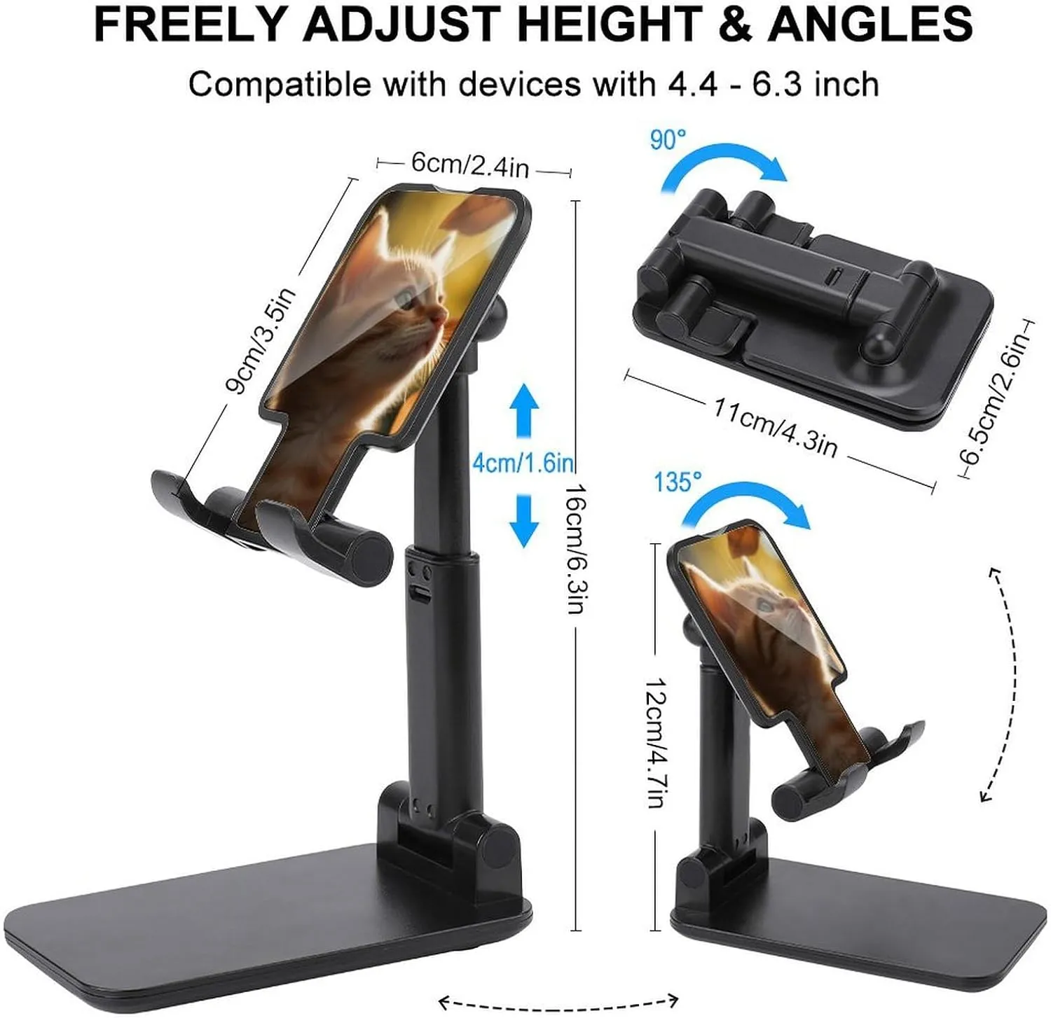Cell Phone Stand for Desk Angle Height Adjustable Cell Phone Holder with 360 Rotating Base Cat Under Leaves Phone Stand Foldable Desktop Phone Holder Compatible with All Smartphone Black-Cat Under Lea