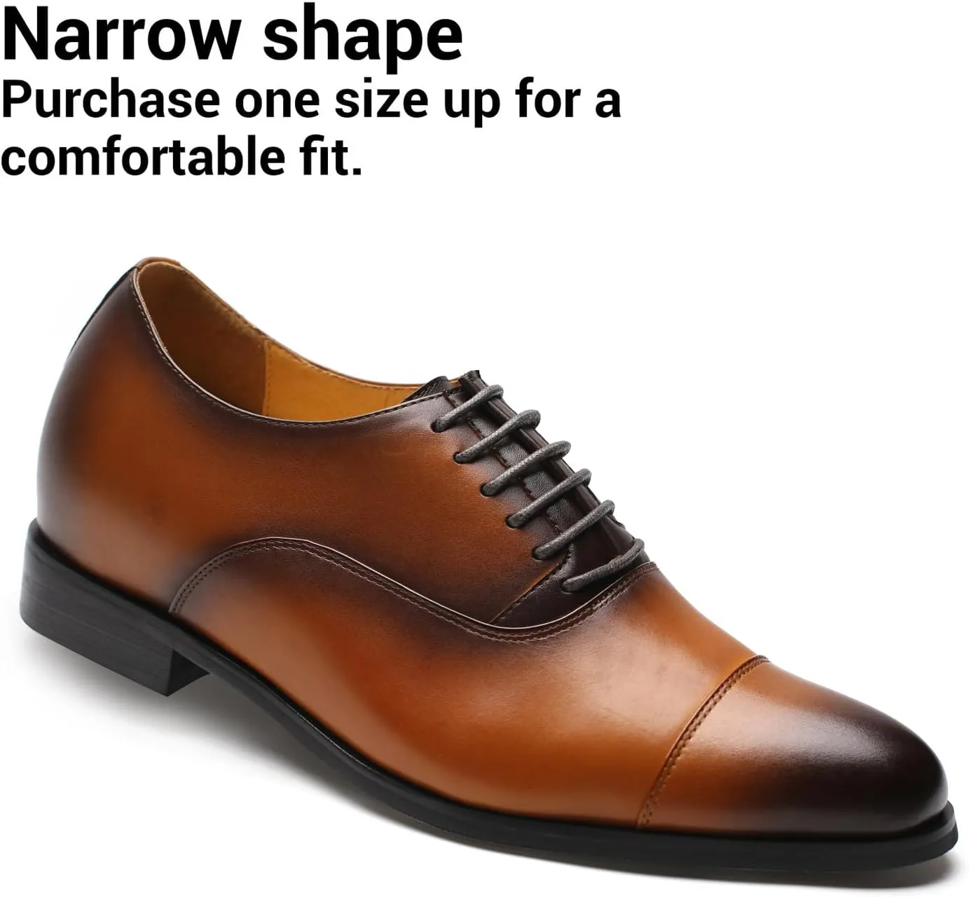 CHAMARIPA Men's Leather Elevator Shoes with Ergonomic Built-in Height Insoles | Breathable Anti-Shift Design, One-Last-One-Size Custom Fit | Enhanced Arch Support & Stealth Height Increase
