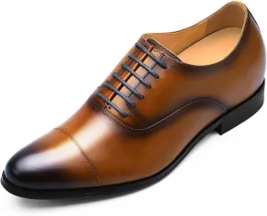 CHAMARIPA Men's Leather Elevator Shoes with Ergonomic Built-in Height Insoles | Breathable Anti-Shift Design, One-Last-One-Size Custom Fit | Enhanced Arch Support & Stealth Height Increase