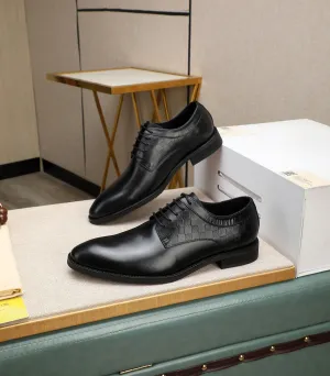 Checkered Panel Leather Black Derby Shoes