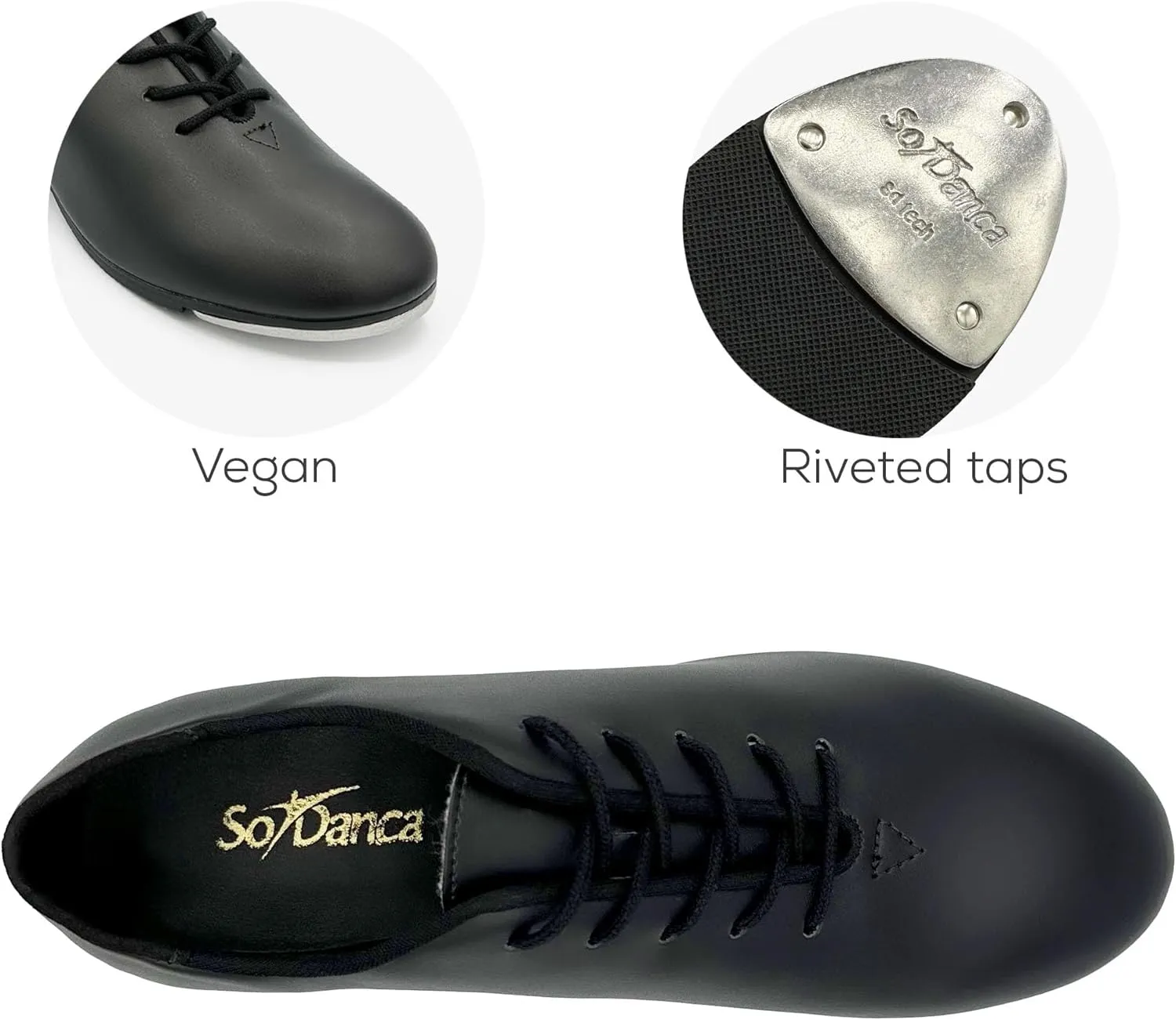 Child Vegan Oxford Lace Up Tap Dance Shoe, Leather Tap Shoes Non-Slip Tap/Jazz Shoes for Girls Boys | TA04