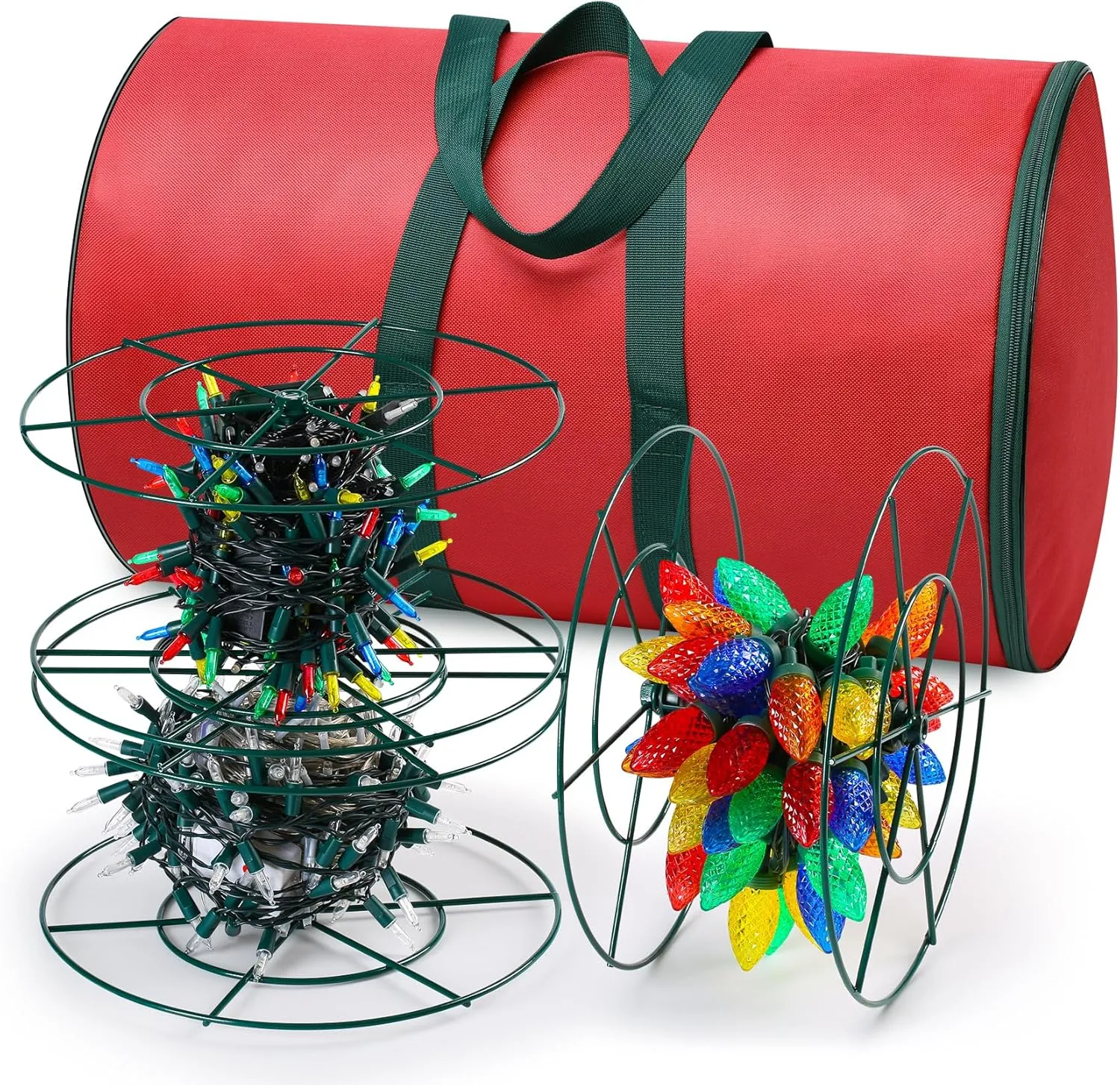Christmas Light Storage Reels - 3 Metal Spools with Durable Oxford Bag for Holiday Cord Organization