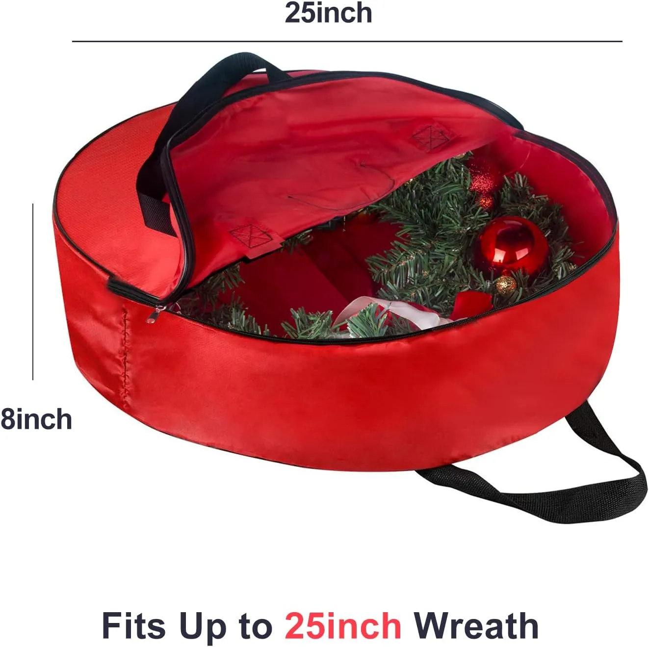 Christmas Wreath Storage Bag 25inch -Large Christmas Wreath Storage Container-Durable Oxford Fabric, Dual Zippered, Easy to Slip the Wreath in & Out, Protect Wreath Garlands from Dust -Red, Pack of 2