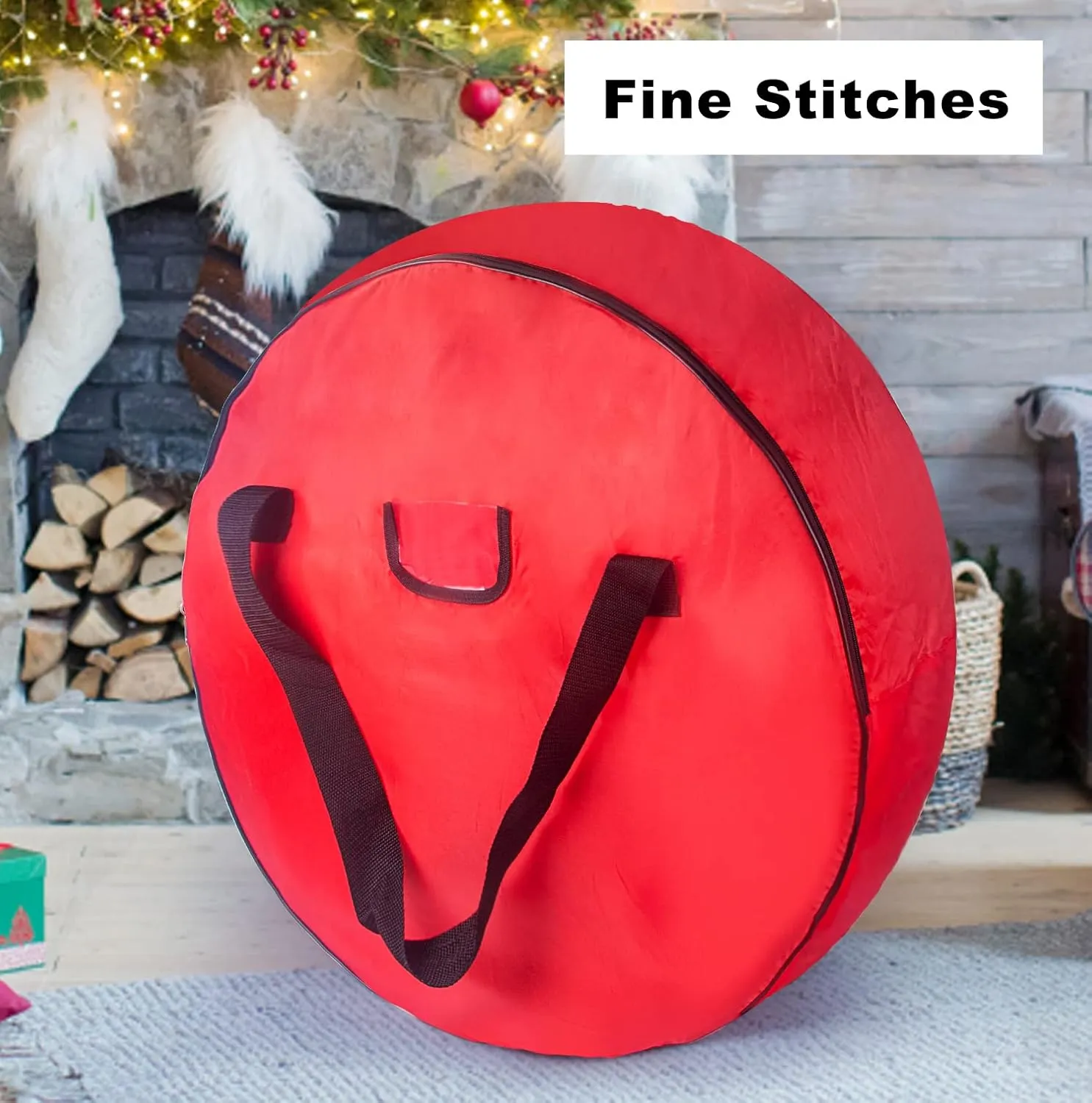 Christmas Wreath Storage Bag 25inch -Large Christmas Wreath Storage Container-Durable Oxford Fabric, Dual Zippered, Easy to Slip the Wreath in & Out, Protect Wreath Garlands from Dust -Red, Pack of 2