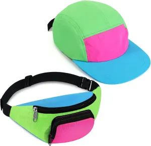 Cindeer 2 Pcs 80s 90s Neon Fanny Pack Hat for Women Neon Hat Retro Fanny Pack for 80s 90s Party Outfit Holiday Festival