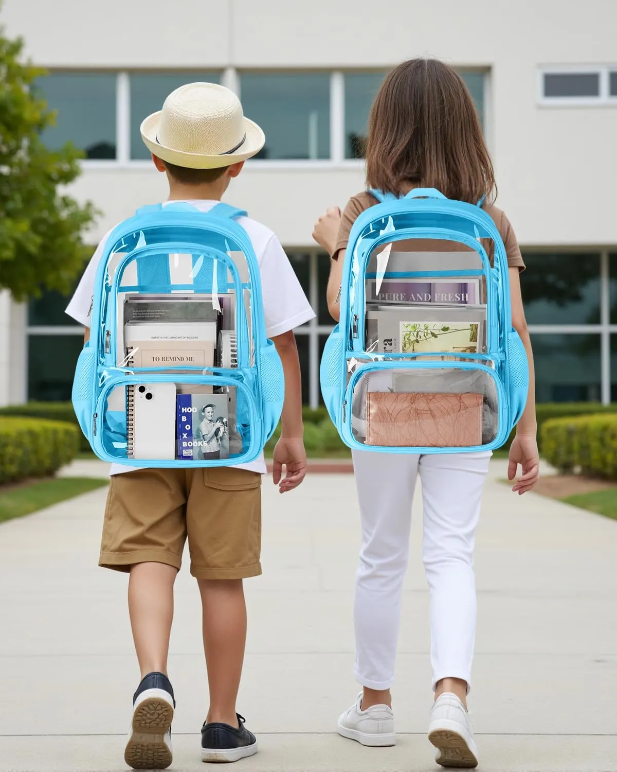 Clear Backpack, Fabric & PVC Transparent Backpack with Reinforced Strap for Women Men, Heavy Duty Transparent Bookbag, Large Capacity Clear Bag, Travel, Security, Blue