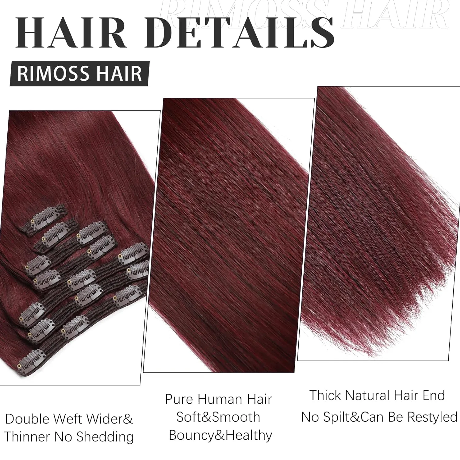 Clip in Hair Extensions Real Human Hair - 160g 20 Inch 7pcs, Burgundy Red Color - Premium Soft Hair Extensions Real Human Hair Clip ins Straight Double Weft for Women (#99J 20 Inch)
