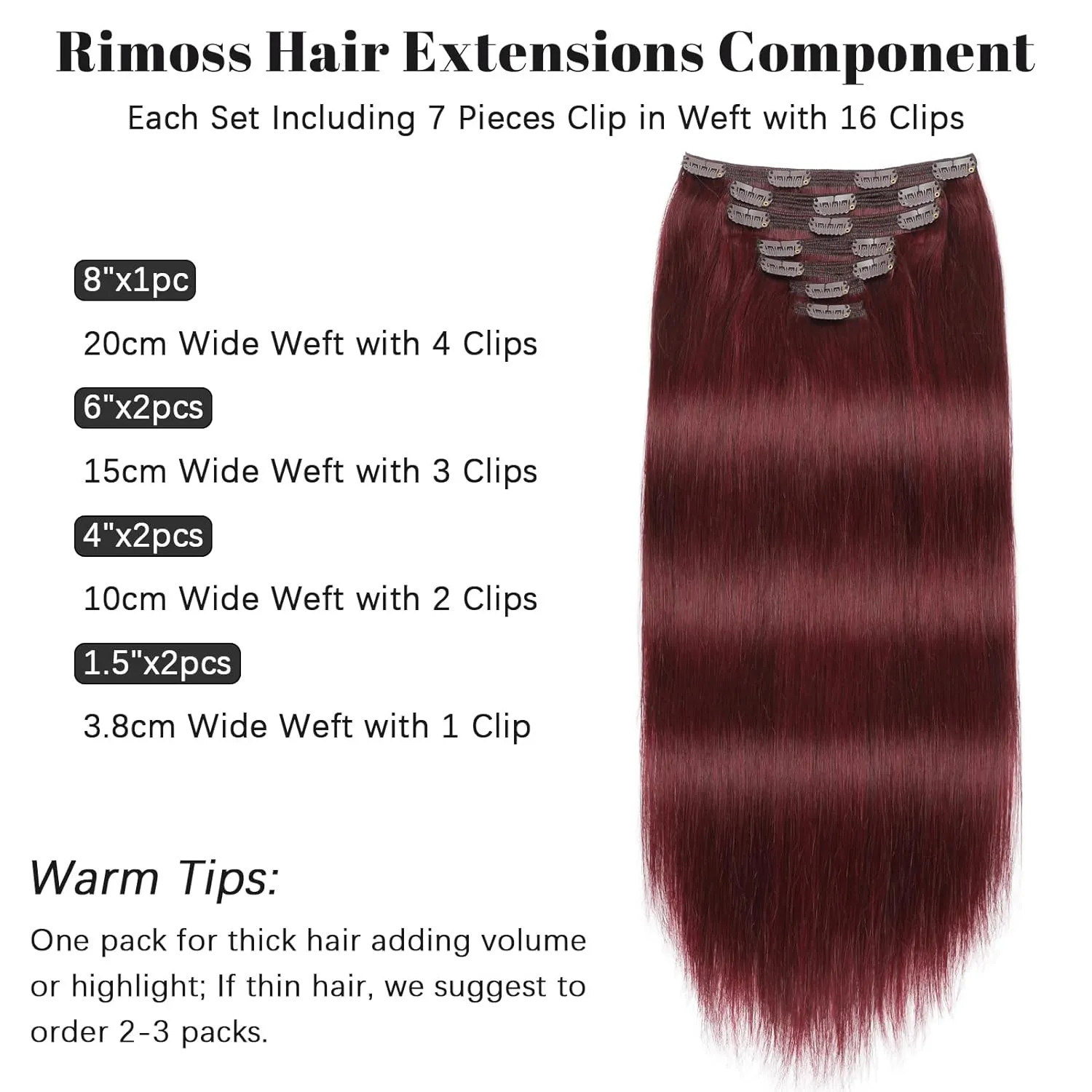 Clip in Hair Extensions Real Human Hair - 160g 20 Inch 7pcs, Burgundy Red Color - Premium Soft Hair Extensions Real Human Hair Clip ins Straight Double Weft for Women (#99J 20 Inch)