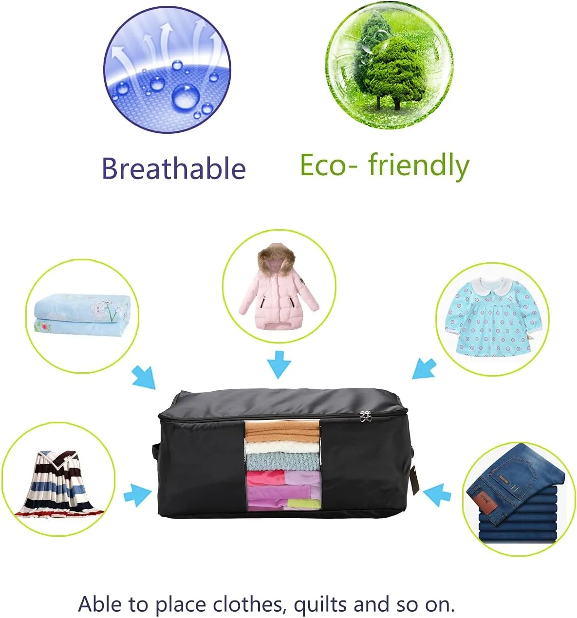 Clothing Pillow Beddings Blankets Organizer Storage Containers With Zippers,Breathable and Moistureproof.