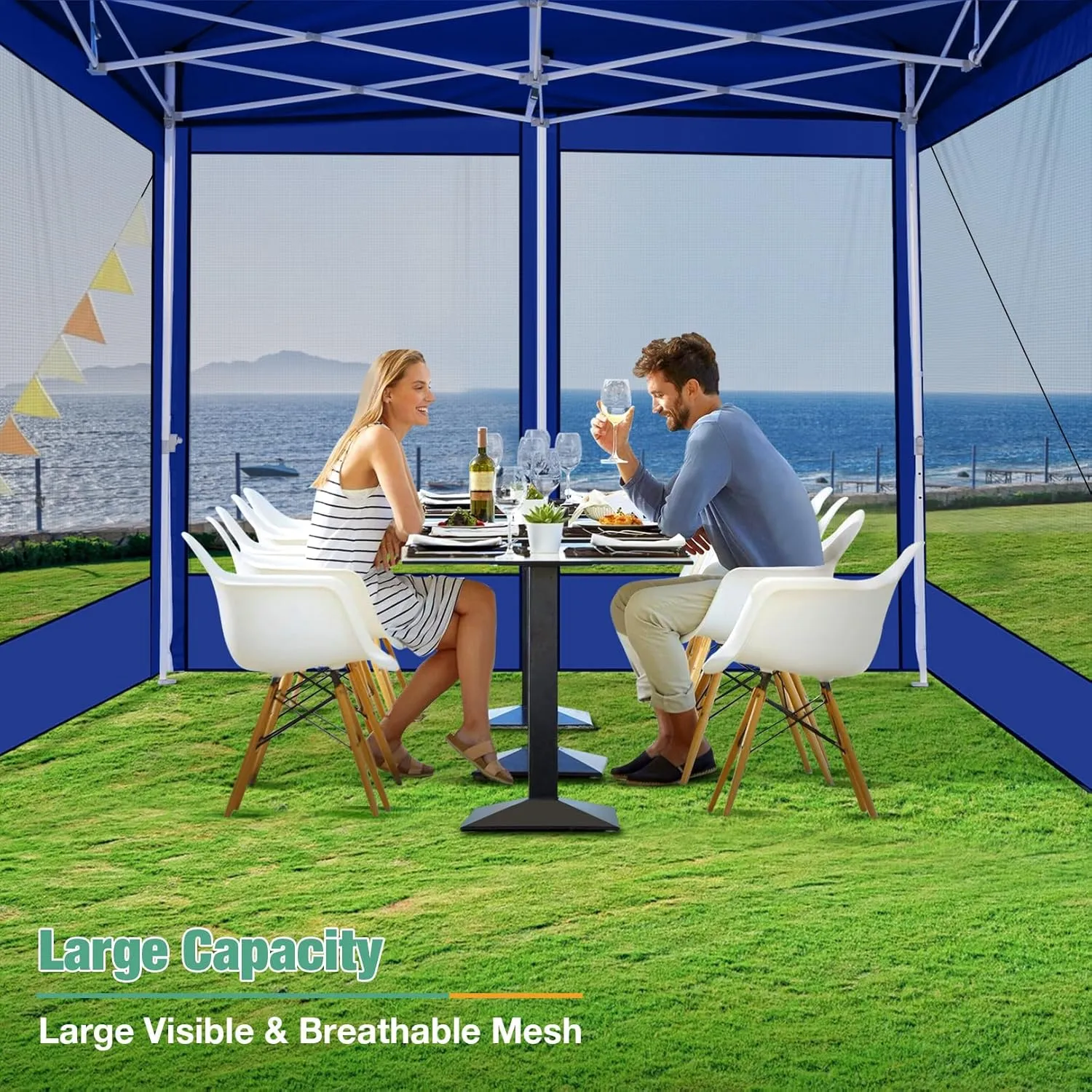COBIZI 10x10 Canopy Tent, Heavy Duty Pop up Canopy with Sidewalls, Waterproof Easy Setup Canopy with Mosquito Netting, Outdoor Instant Screen Tents for Parties, Wedding with Carry Bag, Dark Blue