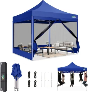COBIZI 10x10 Canopy Tent, Heavy Duty Pop up Canopy with Sidewalls, Waterproof Easy Setup Canopy with Mosquito Netting, Outdoor Instant Screen Tents for Parties, Wedding with Carry Bag, Dark Blue