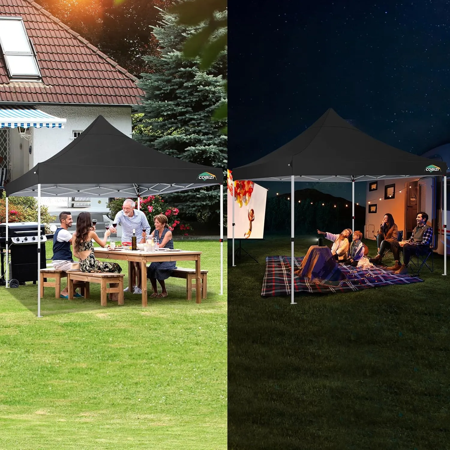 COBIZI 10x10ft Pop Up Canopy with 4 Removable Sidewalls, Easy Up Commercial Gazebos, Waterproof and UV50  Gazebo with Portable Bag, Adjustable Leg Heights, Tents for Parties, with 4 sandbags
