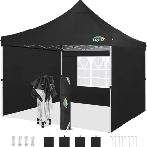 COBIZI 10x10ft Pop Up Canopy with 4 Removable Sidewalls, Easy Up Commercial Gazebos, Waterproof and UV50  Gazebo with Portable Bag, Adjustable Leg Heights, Tents for Parties, with 4 sandbags