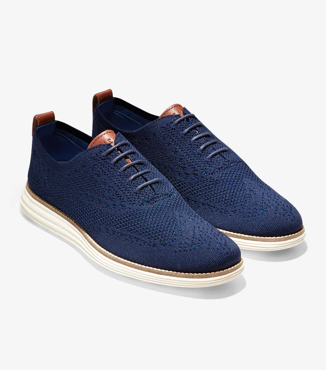 Cole Haan Men's ØriginalGrand Stitchlite Wingtip Oxford Navy Ivory Knit C27960