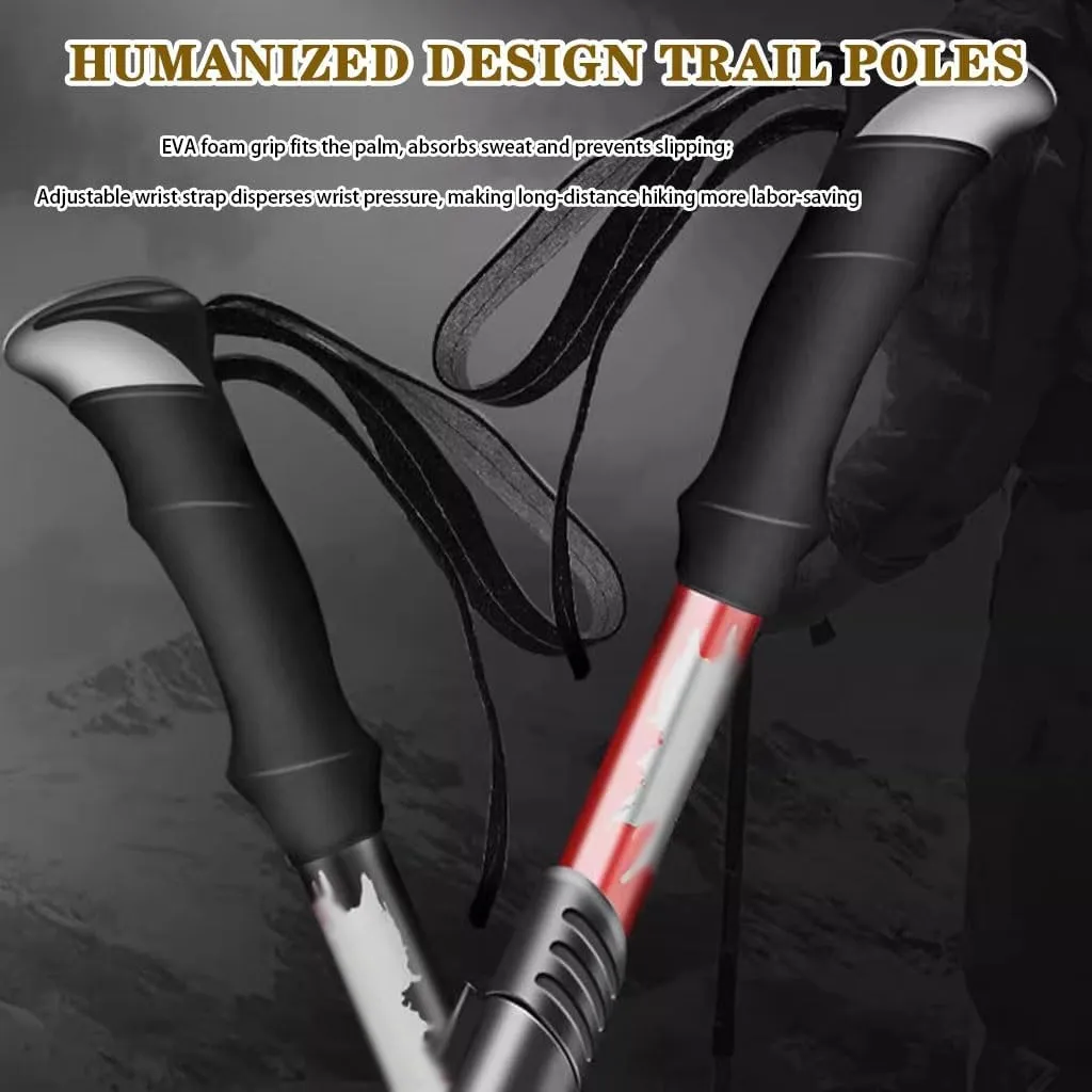 Collapsible 5-Section Walking Stick, Lightweight Compact Trekking Poles, Anti-Shock Aluminum Alloy, for Travel
