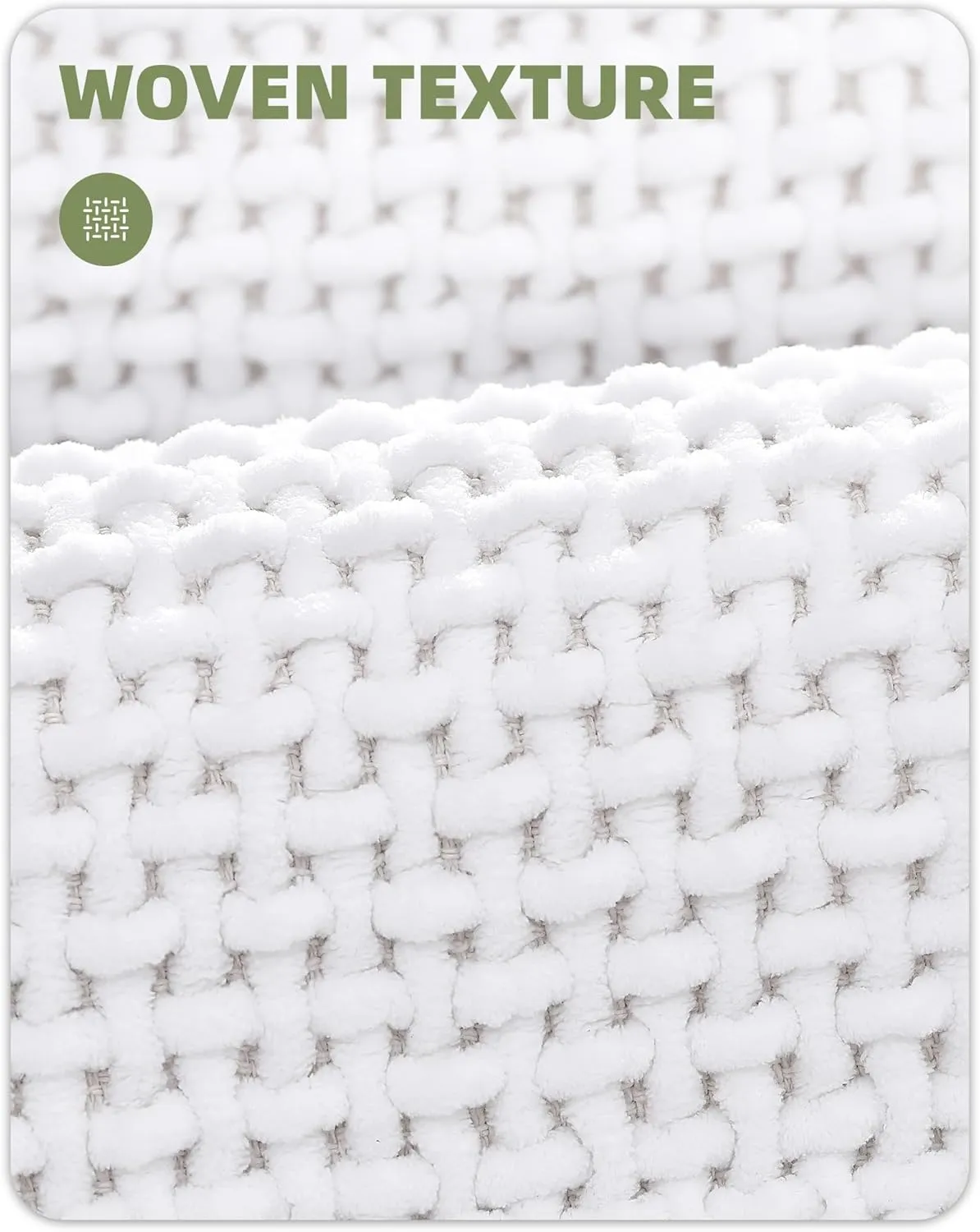 Color&Geometry White Chenille Bathroom Rugs- Non Slip, Absorbent, Quick Dry, Thin, Washable- 16"x24" Small Bath Mat Carpet Bath Rugs for Bathroom Floor, Shower, Sink, Vanity