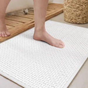 Color&Geometry White Chenille Bathroom Rugs- Non Slip, Absorbent, Quick Dry, Thin, Washable- 16"x24" Small Bath Mat Carpet Bath Rugs for Bathroom Floor, Shower, Sink, Vanity