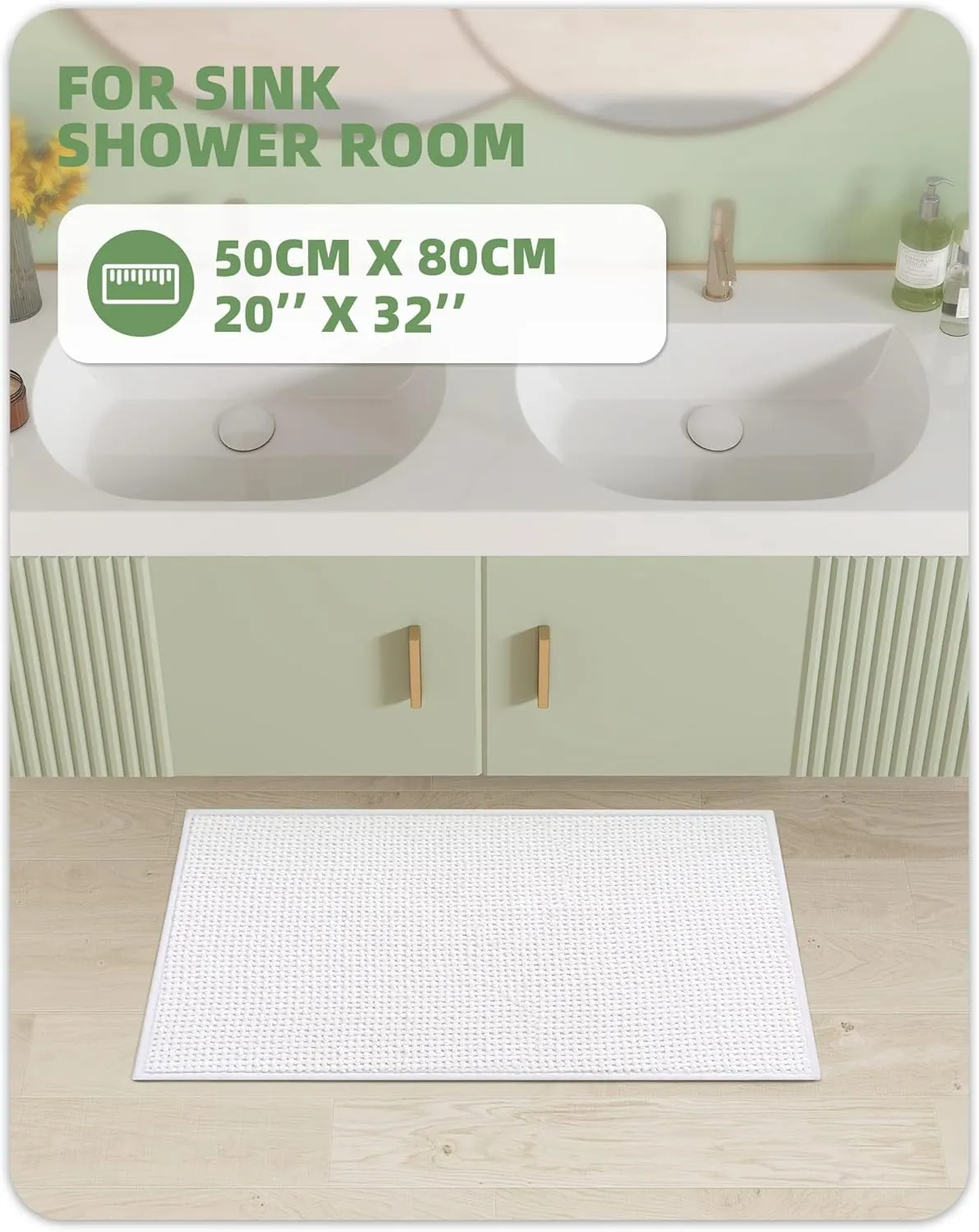 Color&Geometry White Chenille Bathroom Rugs- Non Slip, Absorbent, Quick Dry, Thin, Washable- 16"x24" Small Bath Mat Carpet Bath Rugs for Bathroom Floor, Shower, Sink, Vanity
